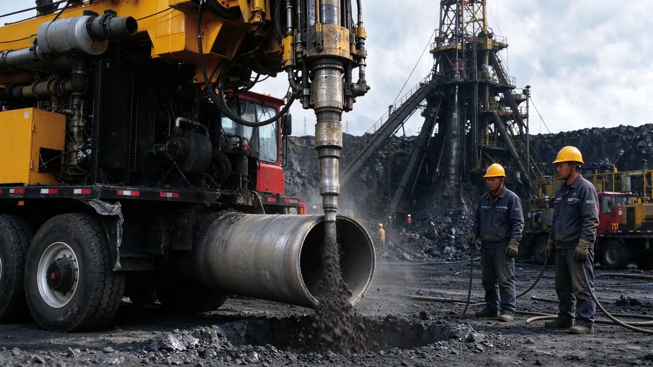  Large-diameter DTH reaming and casing run for a mine ventilation or dewatering borehole